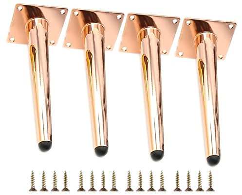 Set of 4 Straight Metal Furniture Legs, Tapered Support TV Cabinet Feet, DIY Replacement Parts for Sofa Table Couch Cupboard Armchair Ottoman (10cm/3.94in,Rose Gold)