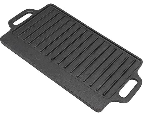 Grill Plate, Grill Pan Made of Cast Iron, Thickened Double-Sided Grill Plate for Stoves, Grill Trays, Gas Hob Grill Plate for Ovens (51 x 23 cm, Black)