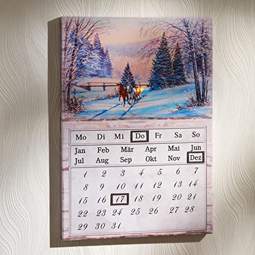 Bildkalender LED Winterlandschaft 35x50 cm Ewiger Kalender Tischdeko Deko | BURI, Dauerkalender, beleuchtet, magnetisch, Wandbild, Schneelandschaft, Wohnraumdeko, stimmungsvolle Beleuchtung, dekorativ