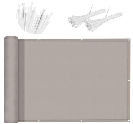 SUNNY GUARD Balkon Sichtschutz 90x200cm Balkonabdeckung PES UV-Schutz Balkonverkleidung wetterfester,mit Kabelbinder,Taupe