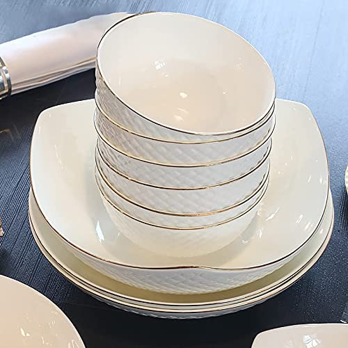 28-teiliges Tafelservice, weißes Porzellan Fine Bone China Home Kitchen Serviergeschirr Set mit Müslischalen Teller Geschirrservice für 8 Personen Mikrowellen- und Backofengeeignet