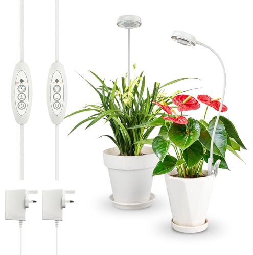 SANSI Grow Lights for Indoor Plants, 4000K Sunlike White Full Spectrum Gooseneck Pot Clip LED Grow Light, 3/6/12H Timer (No Auto-on), 7 Brightness for Small Plants Growth - Pack of 2