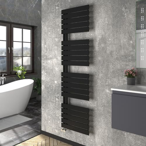 Warmehaus Designer Heated Towel Rail Bathroom Ladder Radiator Warmer Central Heating Rads Flat Panel Black 1800x500mm