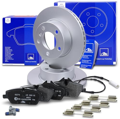 ATE Bremsenset Vorderachse inkl. Bremsscheiben vorne Ø 284 mm belüftet und Bremsbeläge vorne + Verschleißkontakt Kompatibel mit BMW 1er (E81), 1er (E87)