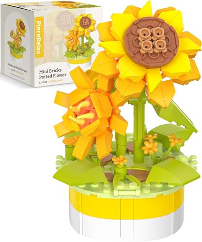 PieceRelax Mini-Ziegel Blumenbausatz - Mini Bricks Potted Sunflower [KZ1028], Kreatives DIY-Set für Home-Accessoires, für Erwachsene