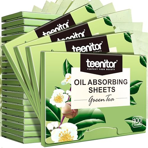 Teenitor Oil Blotting Sheets for Face, 2400 Sheets Oil Absorbing Sheets for Face, Green Tea Oil Absorbent Pads Oil Blotting Paper for Oily Skin, Face Oil Wipes Oil Sheets for Women Men, Large 10cmx7cm