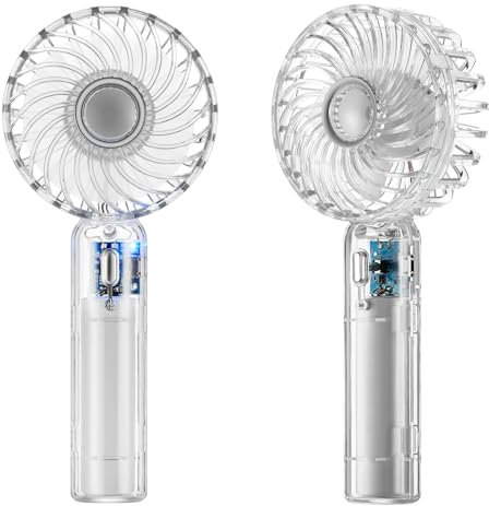 kuggty Mini Portable Fan Powerful Handheld Fan Rechargeable,3 Speeds Personal Small Hand Fan for Travel Makeup Eyelash Fan for Stylish Kids Girls Women USB Cute Design (Transparent)