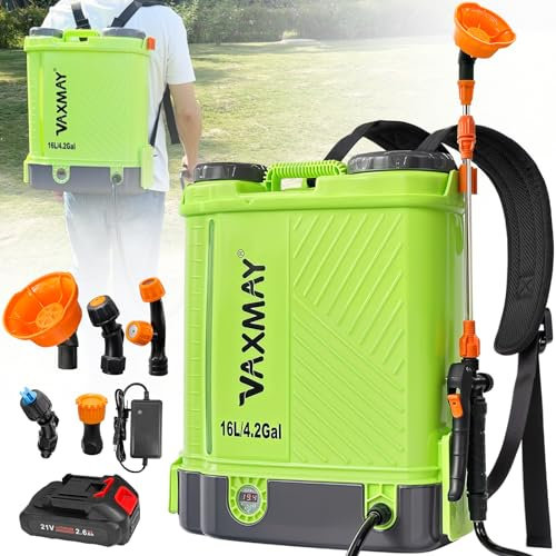 VAXMAY 100 PSI Electric Backpack Sprayer - 4 Gallon Tank, Works with Makita 18V Battery, Yard Sprayer with Telescopic Wand & 5 Nozzles, 2.6 Ah Battery & Charger Included