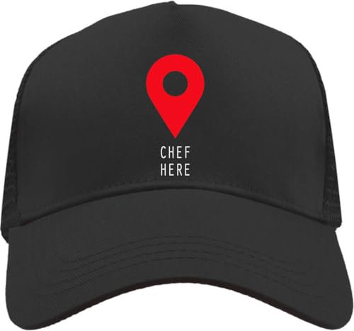 Functon+ Chef Here Trucker-Kappe mit Netzrücken, verstellbare Snapback-Mütze, Schwarz, Schwarz , Einheitsgröße
