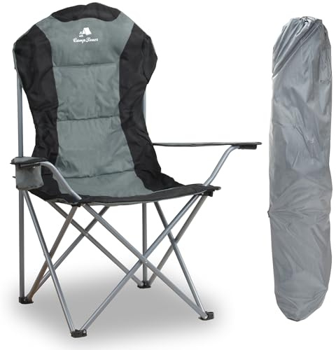 CampFeuer Campingstuhl Faltbar | Grau | Anglerstuhl mit Getränkehalter, Klappstuhl, Angelstuhl | Faltstuhl mit Tragetasche, Gartenstuhl, Strandstuhl | Faltsessel, Campingsessel, Festivalstuhl