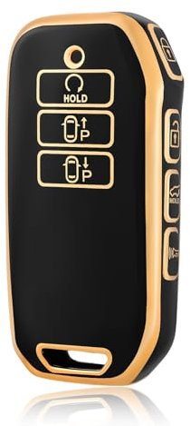 OFF WE GO Autoschlüssel Hülle Schlüsselhülle Cover für Kia EV6 GT K5 K7 K8 Sportage GT-Line Sorento 4 MQ4 Sedona Carnaval MPV Schlüsselcover Schlüssel Schutz Gehäuse Schlüssel Hülle, Schwarz Gold