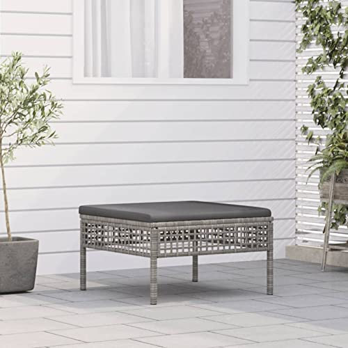 JUDYY Gartenhocker mit Kissen, Gartenhocker, Balkon Hocker, Fusshocker Garten, Hocker Garten, Fußhocker Für Sessel, Gartenmöbel Hocker, Grau Poly Rattan