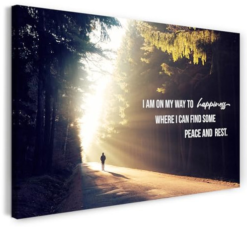 Printistico Leinwandbild (120x80cm) On my way to happiness - Spruch Selbstverwirklichung, Entwicklung, echter Holz-Keilrahmen inkl. Aufhänger, handgefertigt in Deutschland