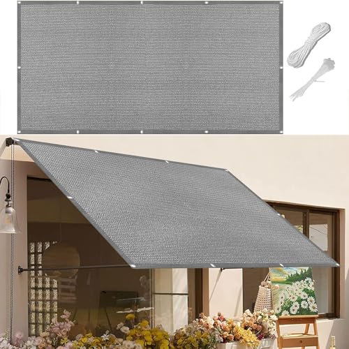 Voile D'Ombrage Respirant Rectangulaire 140 x 250 cm Aux UV 98% Couvert Végétal Toile Pergola Perméable avec Corde pour Jardin, Pelouse, Patio, Piscine, Gris Clair