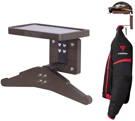 OneTigris Porte-Manteau Mural avec Étagère | Structure Mixte Métal-Bois pour Équipement Moto, Vestes & Gilets Tactiques – Gain de Place pour Couloir, Garage & Porche