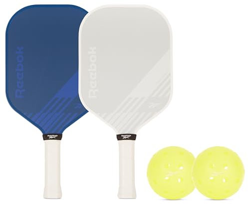 Reebok Pickleball-Set für 2 Spieler, Fiberglas-Power-Paddel, präzisionsgefertigte Pickleball-Bälle mit 40-Loch-Muster, ideal für Sportbegeisterte