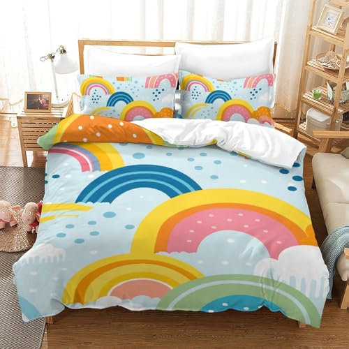 KOABERUVN 3D Microfaser Bettwäsche Set Regenbogen Kinder Erwachsene,Mit Reißverschluss Und Kissenbezug Regenbogen