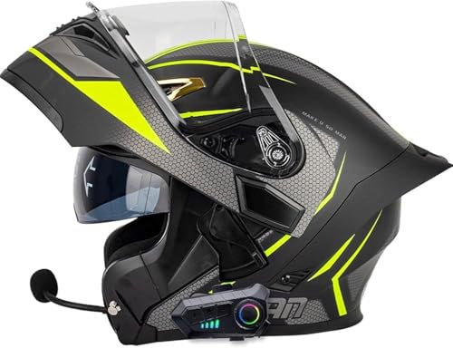 Full Face Motorcycle Helmet Built-in Dual Speaker With Microphone Motorbike Bluetooth Modular Helmet Full Face Flip Anti-Fog Dual Visor Helmet Full Face Flip Up Motorcycle Helmet DOT/ECE Approved(F,XL