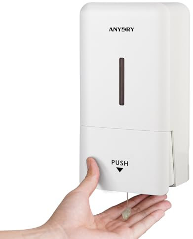 anydry Wandmontierter Manueller Druck-Seifenspender, 800 ml Fassungsvermögen mit Sichtfenster, einfacher Seifenwechsel, ideal für Haushalte und Gewerbe 1006 Weiß