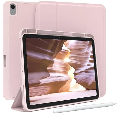 EAZY CASE - Custodia protettiva con supporto per stilo per iPad Air 11 (2024) Custodia Copertura per tablet Touchpen Smartcase staccabile Pieghevole Auto Sleep Wake Up in Rosa