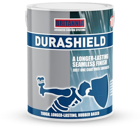 AQUASHIELD Britannia Paints Durashield Black 5 Litres - One Coat - 5 Year Life Expectancy - Waterproof Rubber Roof Coating