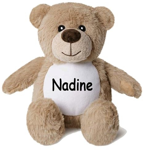 Elefantasie Kleines Stofftier PERSONALISIERT Teddybär mit Name Bedruckt Kuscheltier Plüschtier 25cm (Hellbraun)