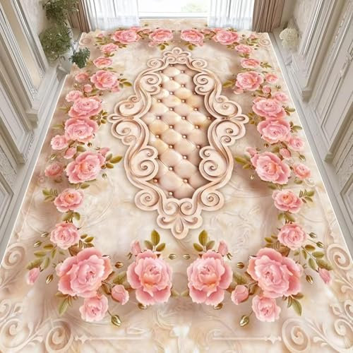 JGGXHM Rose Luxus Teppiche für Wohnzimmer Große Fläche Rosa Dekoration Hause Schlafzimmer Teppich Hochzeit Waschbar rutschfeste Bodenmatte 70x120cm Flur Teppich läufer