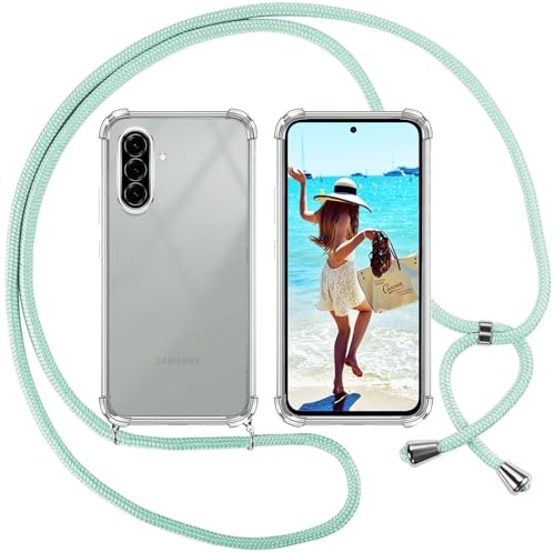 ISOI Funda con Cuerda para Samsung Galaxy A56 5G, Carcasa Transparente TPU Suave Silicona Case con Correa Colgante Ajustable Collar Correa de Cuello Cadena Cordón, Verde
