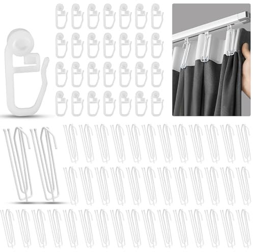 Dncvb 100 Stück Gardinenröllchen für Schiene 50 Gardinenhaken Metall und 50 Gardinengleiter, Edelstahl Vorhanghaken, Gardinen Haken zum Einhängen, Vorhang Haken für alle Standardschienen, Gardinen