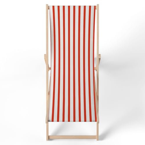 Generisch Liegestühle Klappstühle Holzliegestuhl Garten & Strand klappbar, wetterfest & UV-beständig Made in EU Rot gestreift