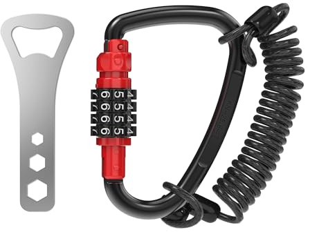 UP Security Combination Lock D Ring with Retractable Cable, 4 Digit Combo Lock for Helmet Safe, Backpack, Luggage Anti-Theft, Stroller, Scooter, Gym Locker, Fence, Travel, Outdoor Use (D Ring, Red)