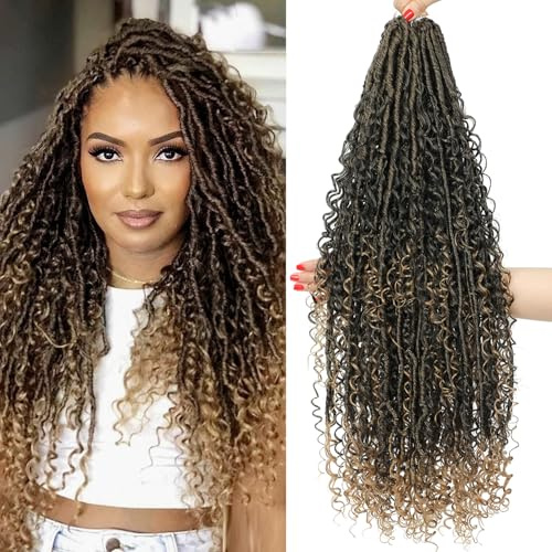 9 Packs Boho Faux Locs Crochet Hair 18 Inch Boho Soft Locs With Curly Ends Bohemian Goddess Crochet locs Crochet Hair Extensions For Black Women (T1B/27#-Ombre Blonde, 18 Inch (Pack of 9))