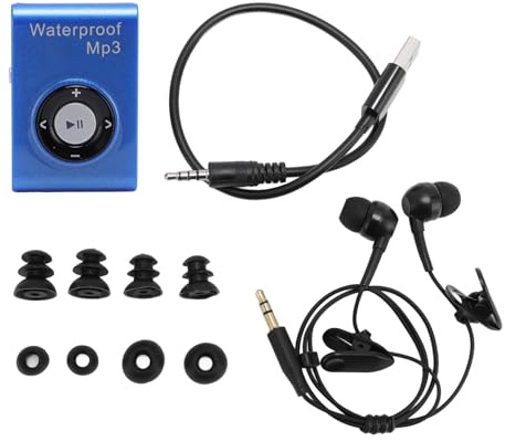 BAFOVY Reproductor de MP3 Auriculares Subacuáticos Impermeables IPX8, Memoria de 8 GB sin Pérdidas con 5 Tamaños de Auriculares para Nadar, Bucear, Correr, Surfear (Blue)