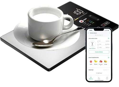 Básculas de Cocina Inteligentes con Función de Análisis Nutricional, Te ayuda a perder peso fácilmente y a controlar tu dieta, Panel de Acero Inoxidable/Pantalla TFT/5 Unidades de Medida/Auto Tara