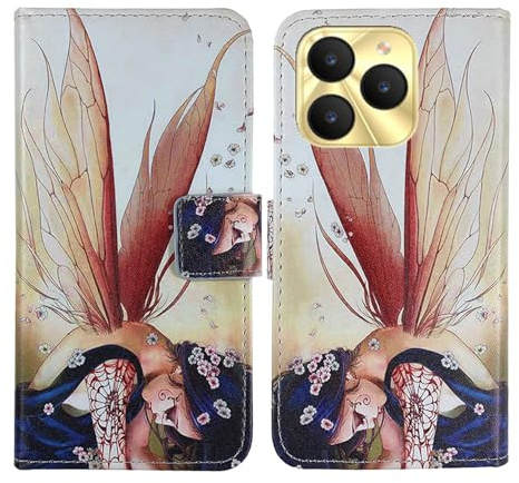 Tnviud PU Flip Leder Tasche Hülle Case Cover Handytasche Schutzhülle Etui Skin Für Invens Halo 5 6.52 (Wing Girl Design)
