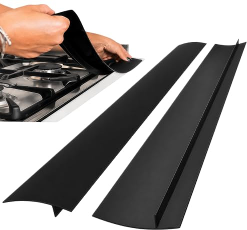 FSAIYIJ 2 Pack Silicone Cooker Gap Filler, 25 Inch Stove Gap Covers, Black | Trim-to-fit T-shaped design, heat-resistant to 230°C, helps block crumbs, spills and grease