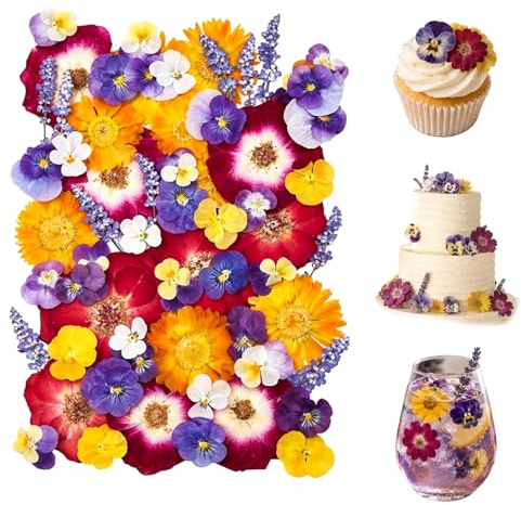 Floruvia 70 Stück Stiefmütterchen Lavendel Ringelblume Rose Für Cocktails Und Tortendeko, Cupcakes Getränke Desserts DIY Basteln Hochzeit