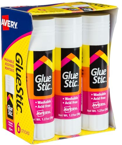 Avery Glue Stic - Washable, Non-Toxic Glue Sticks for Classroom, Crafting, and Office Use, 1.27 oz., Pack of 6, White (98073)