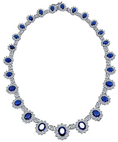 Elegantes Von Vintage Estate Inspiriertes Brautschmuck Set 5 Ctw Oval Crown Halo Statement Halskette & Kronleuchter Ohrringe Mit AAA Kubikzirkonia CZ Simulierten Edelsteinen Versilbert Für Frauen