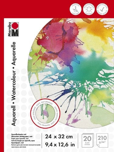 Marabu 1612000000024 - Malblock für Aquarellmalerei, 210 g/qm, 20 Blatt, 24 x 32 cm, naturweiß, Aquarellmalpapier fein gekörnt, matt, säurefrei, für Entwürfe und Studien geeignet