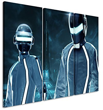 Leinwandbild 3 teilig Tron_Legacy_Daft_Punk_3x90x40cm (Gesamt 120x90cm) _Ausführung schöner Kunstdruck auf echter Leinwand als Wandbild auf Keilrahmen
