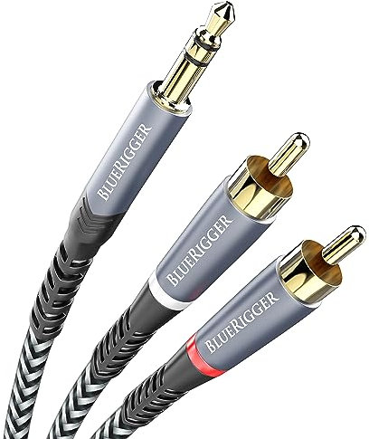 BlueRigger 3.5mm to RCA Audio Cable, 5M - (Male Stereo RCA to AUX, 2 RCA Y Splitter Cord, 2RCA Headphone Jack Adapter) - Compatible with Phone, MP3 Player, HDTV, Laptop, Home Theater, Speaker