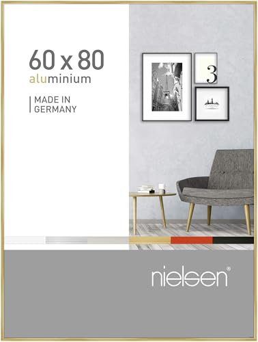 nielsen Bilderrahmen, 60 x 80 cm, Aluminium, Gold glanz, Posterrahmen zum Aufhängen im Hoch- & Querformat, Echtglas, Pixel