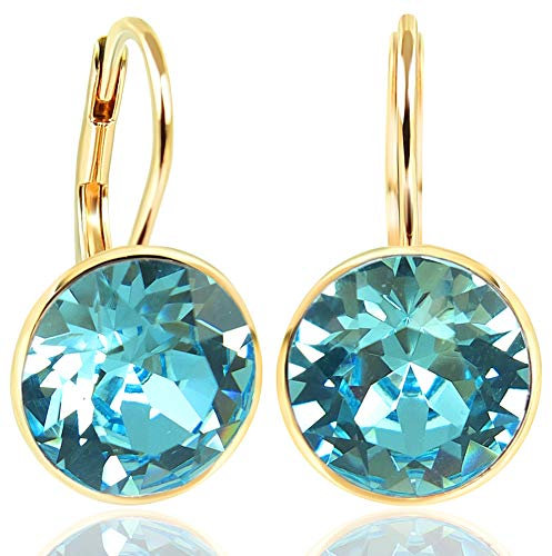 NOBEL SCHMUCK Ohrringe Gold Türkis mit Markenkristallen 925 Sterling - schlicht modern