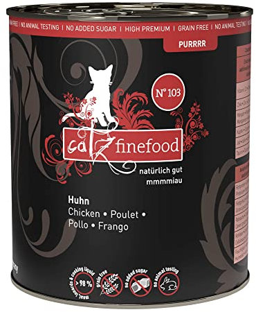 catz finefood Purrrr Huhn Monoprotein Katzenfutter nass N° 103, für ernährungssensible Katzen, 70% Fleischanteil, 6 x 800g Dose