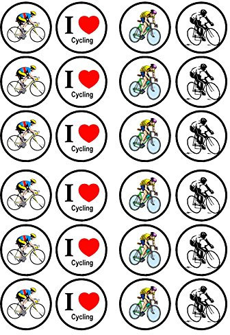 24 Cycling Edible Wafer Paper Cupcake Toppers/Decorations