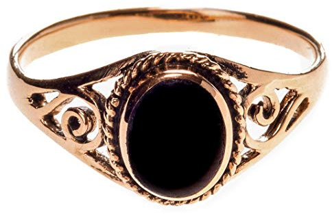 WINDALF Zarter Ring LUCY h: 0.9 cm Schwarzer Onyx mit Lebens Spiralen edle Bronze (Bronze, 48 (15.3))