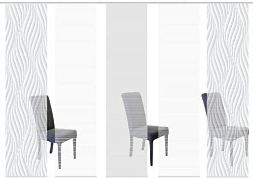 VISION S 95720 | 5er-Set Schiebegardinen Wave | halb-transparenter Stoff in Bambus-Optik | 5X 260x60 cm | Farbe:, Farbe:grau