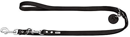 HUNTER verstellbare Hundeführleine aus Leder, Farbe: schwarz, besonders belastbar, 3-fach verstellbar, mit Leder-Schlüsselanhänger, Made in Germany, Größe: 16/200