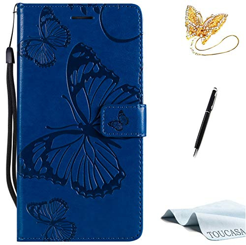 TOUCASA Huawei Honor 6X Handyhülle,Huawei Honor 6X Hülle, Brieftasche flip PU Leder ledercaseHülle Kartenfächer [3D Butterfly] [3D Schmetterling] Embossed Technology für Huawei Honor 6X-（Blau）
